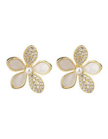 Gregory Ladner Mother Of Pearl CZ Daisy Earrings GJEF173M in Gold