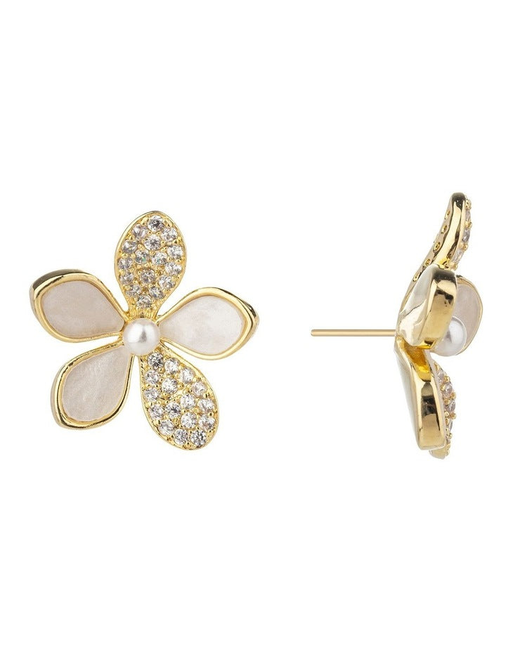 Gregory Ladner Mother Of Pearl CZ Daisy Earrings GJEF173M in Gold