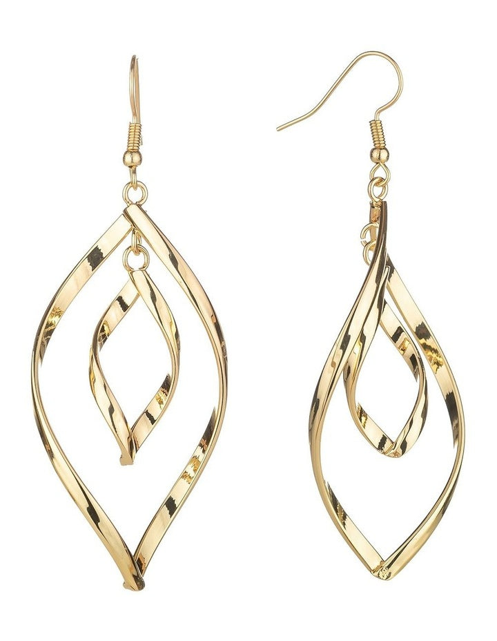 Gregory Ladner Elongated Teardrop Twist Earrings GJEF175M in Gold
