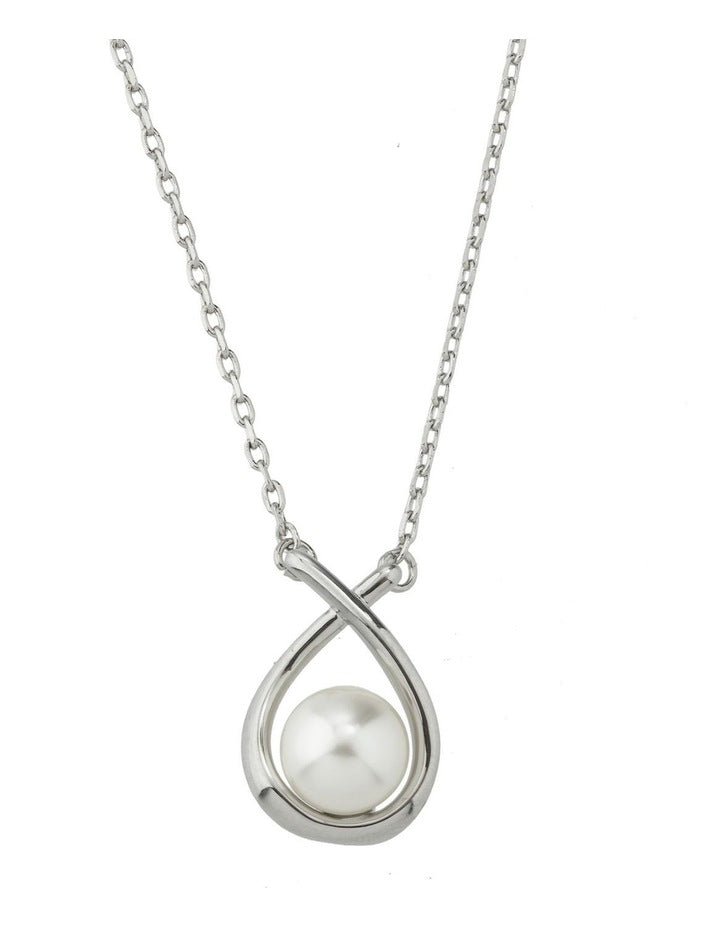 Gregory Ladner Cross Over Pearl Fine Chain Necklace GJNF009M in Rhodium