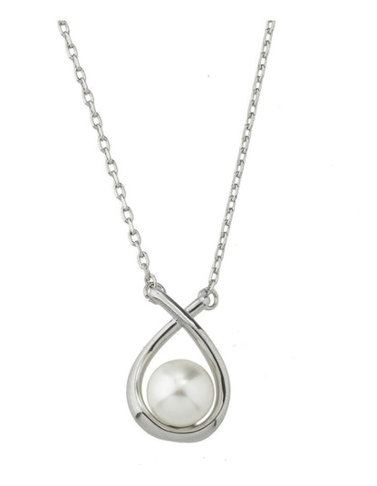 Gregory Ladner Cross Over Pearl Fine Chain Necklace GJNF009M in Rhodium