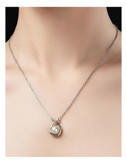 Gregory Ladner Cross Over Pearl Fine Chain Necklace GJNF009M in Rhodium