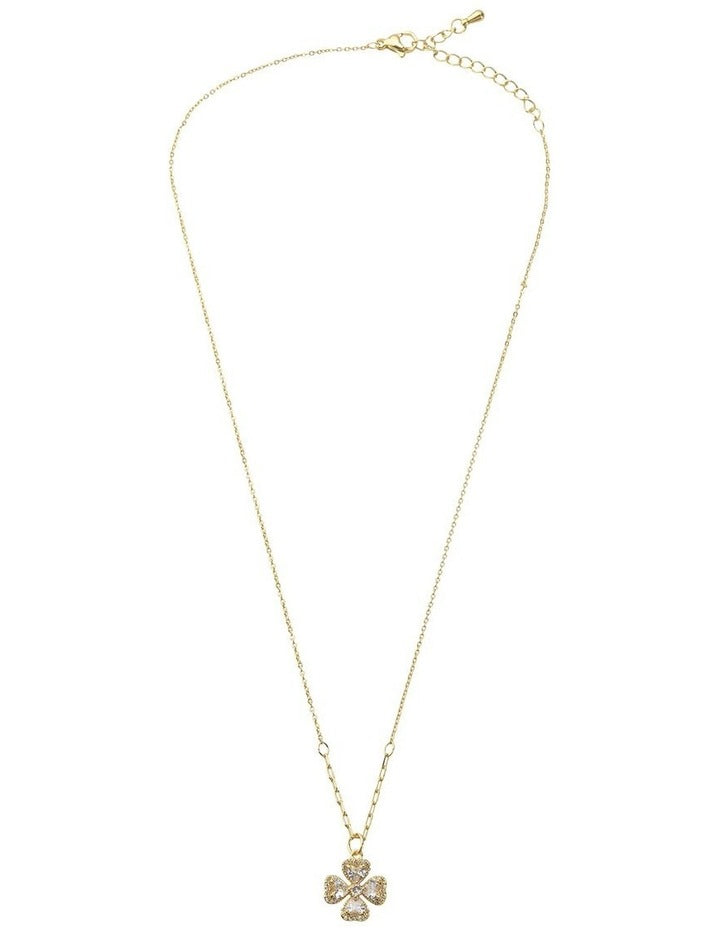Gregory Ladner Fine Chain CZ Clover Necklace GJNF013M in Gold