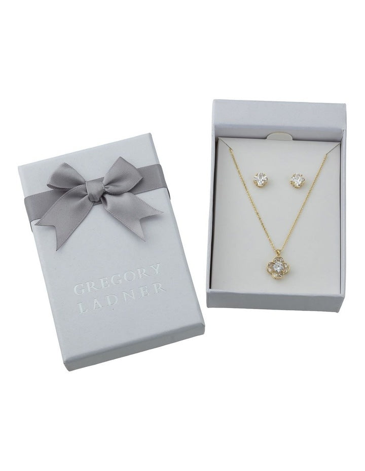 Gregory Ladner CZ Clover Gift Box Set GJNF014M in Gold
