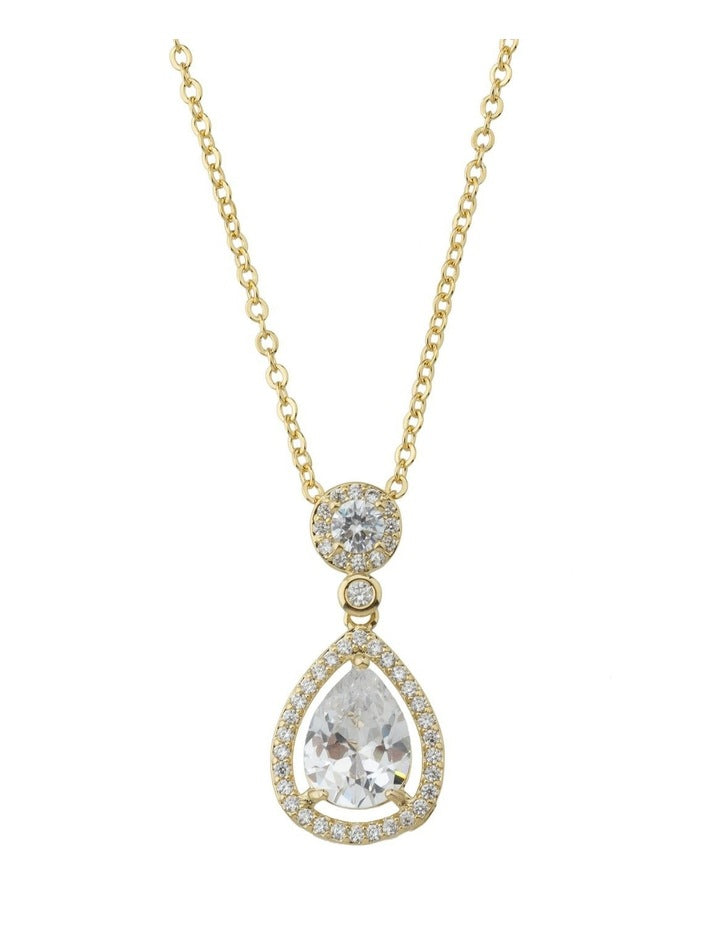 Gregory Ladner Pear CZ Pendant Necklace GJNF015M in Gold