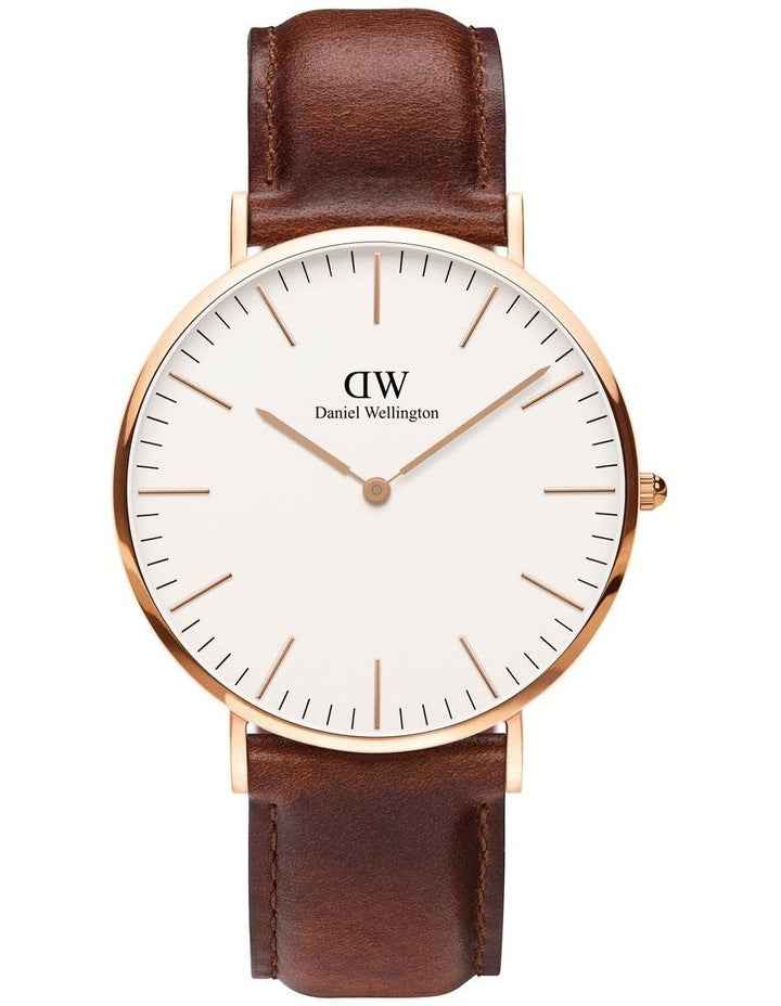 40mm Classic St Mawes Leather Watch in Rose Gold