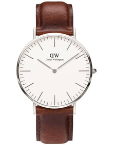 40mm Classic St Mawes Leather Watch in Silver