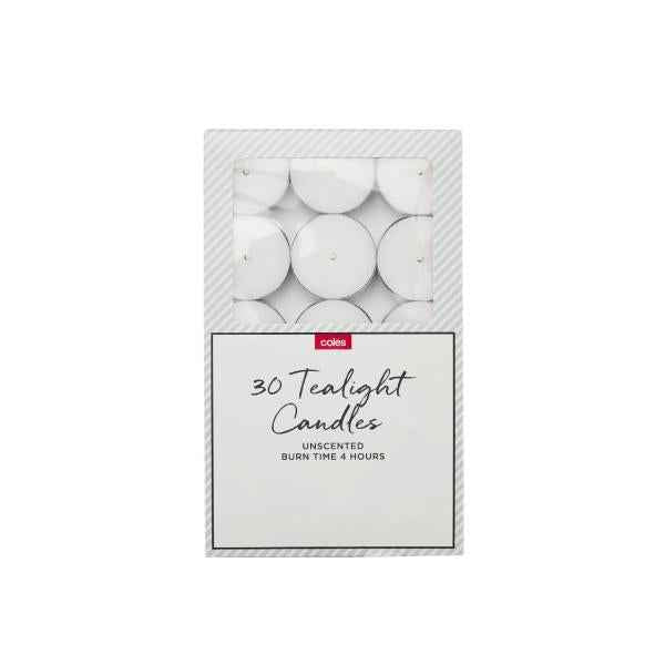 COLES TEALIGHT CANDLES 30PACK