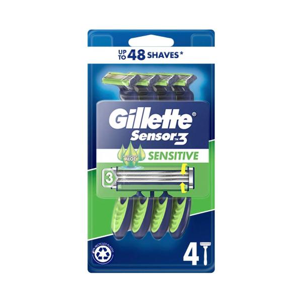 GILLETTE SENSOR 3 DISPOSABLE RAZORS SENSITIVE 4 PACK