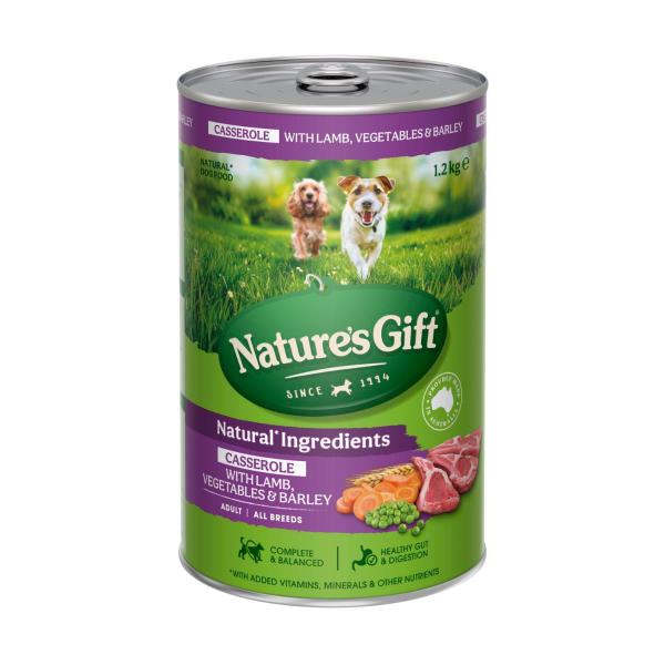 NATURE'S GIFT ADULT ALL BREEDS WET DOG FOOD CASSEROLE GRAVY LAMB- VEGETABLES & BARLEY 1.2KG