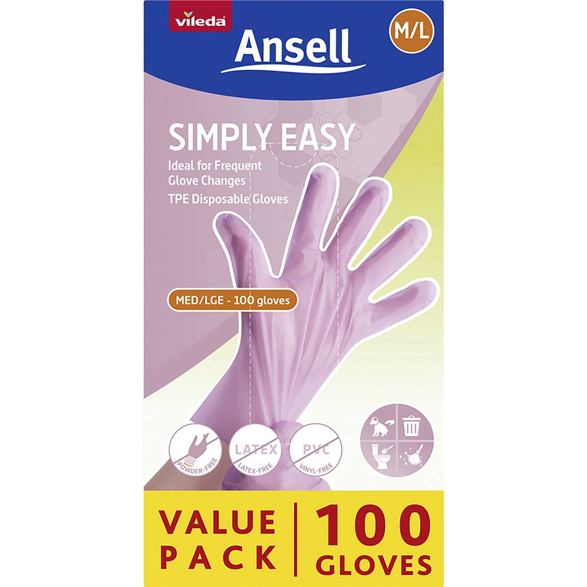 Vileda Ansell Simply Easy TPE Disposable Gloves Medium/Large 100 pack