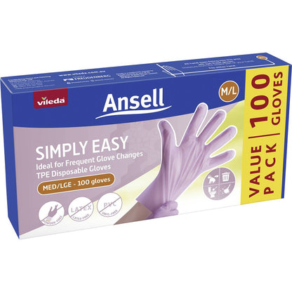 Vileda Ansell Simply Easy TPE Disposable Gloves Medium/Large 100 pack