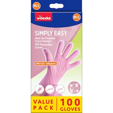 Vileda Simply Easy TPE Gloves Size M/L 100 pack