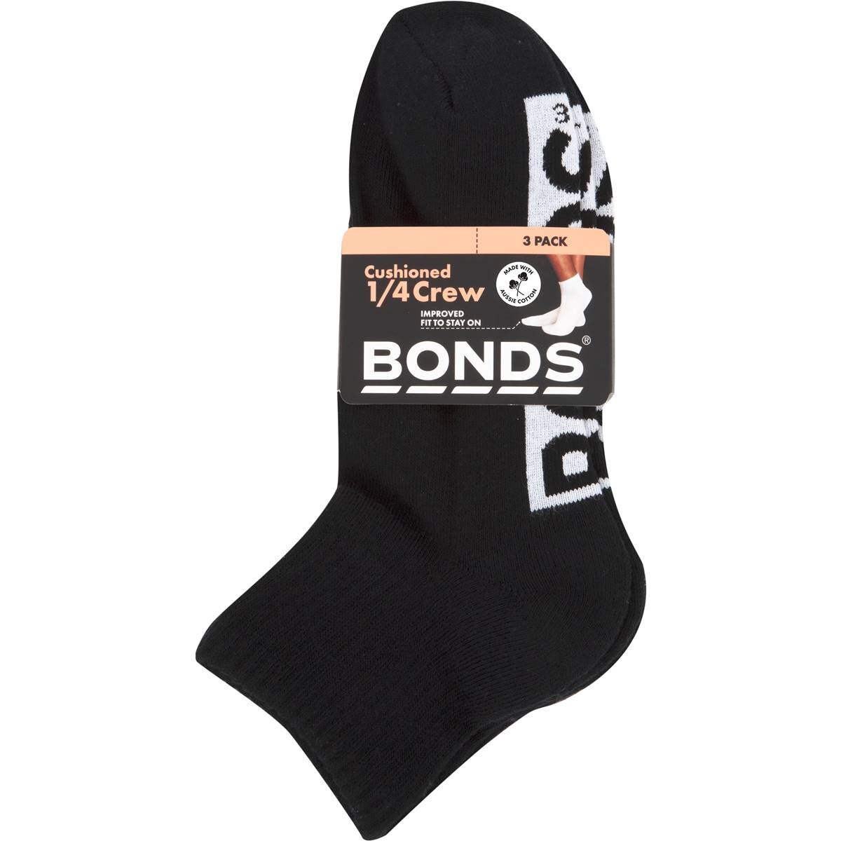 Bonds Womens Socks Sports 1/4 Size 8-11 Assorted 3 Pack