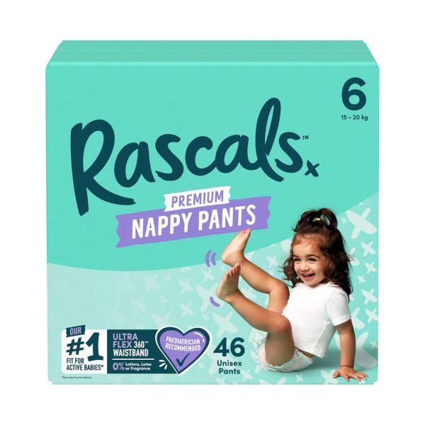 RASCALS PREMIUM NAPPY PANTS SIZE 6 (15-20KG) 46 PACK