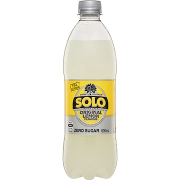 Solo Zero Sugar Original Lemon Soft Drink Bottle 600mL