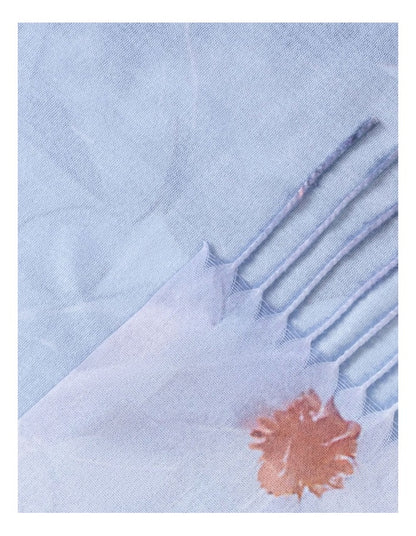 Gregory Ladner Floral Print Scarf With Fringe Gnkf010M In Sky Blue