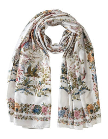 Gregory Ladner Oblong Floral Scarf Gnkf015M In Ivory