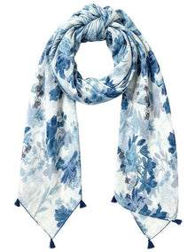 Gregory Ladner Soft Floral Print With Tassels Gnkf026M In Blue