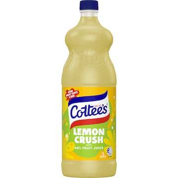 Cottee's Lemon Cordial Lemon Crush With 40% Fruit Juice 1L