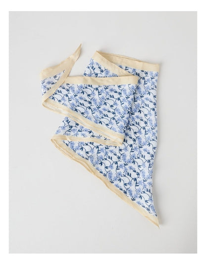 Triangle Scarf in Cream and Blue Floral Print
