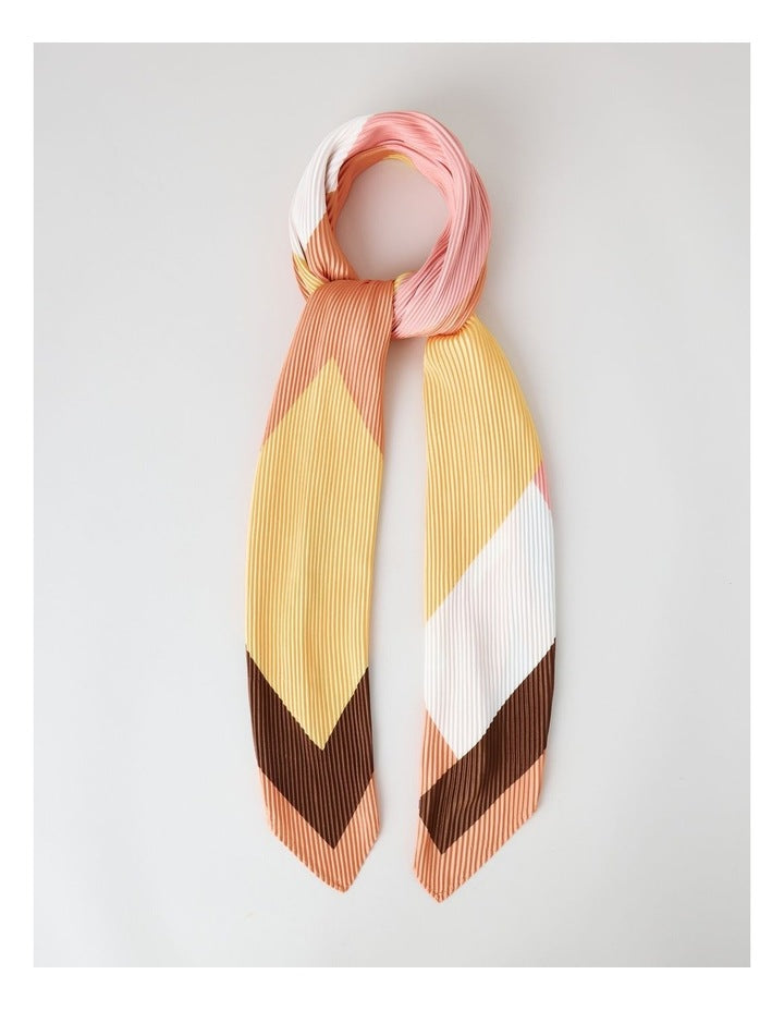 Pleated Scarf in Peach Geometric Print