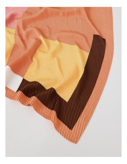 Pleated Scarf in Peach Geometric Print