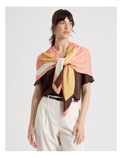 Pleated Scarf in Peach Geometric Print