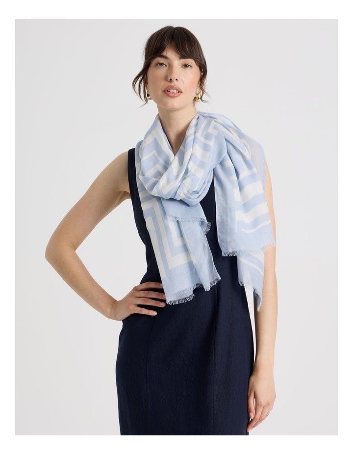 Lightweight Scarf in Blue Geometric Print