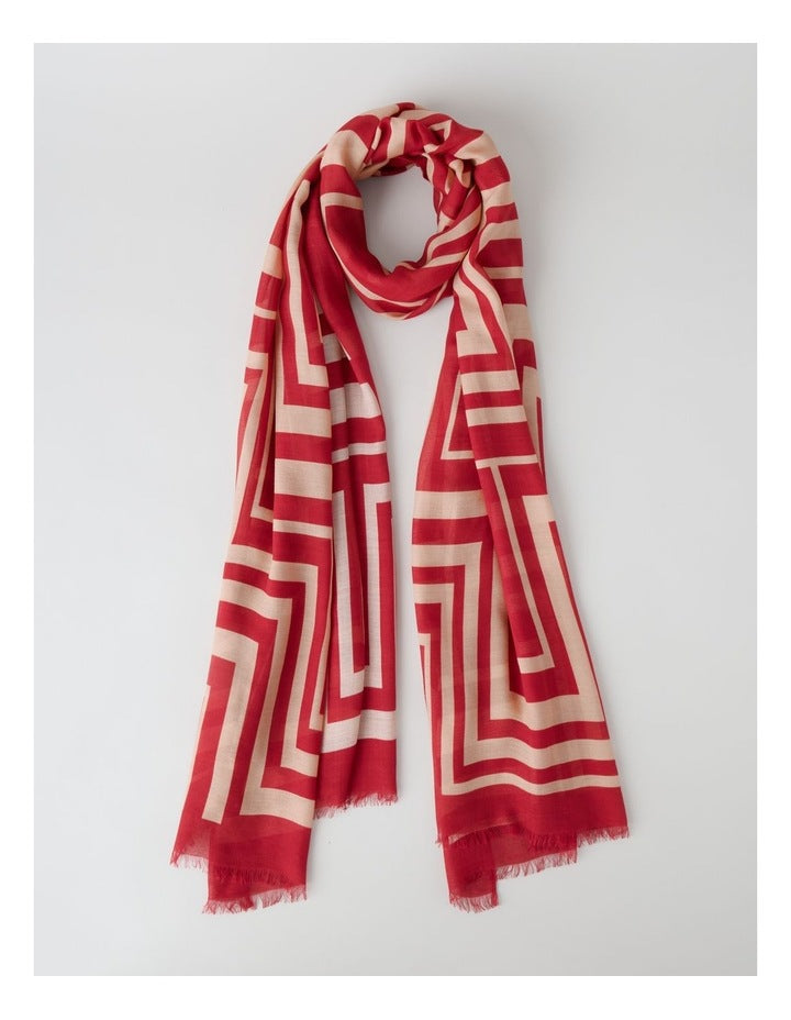 Lightweight Scarf in Geometric Red Print