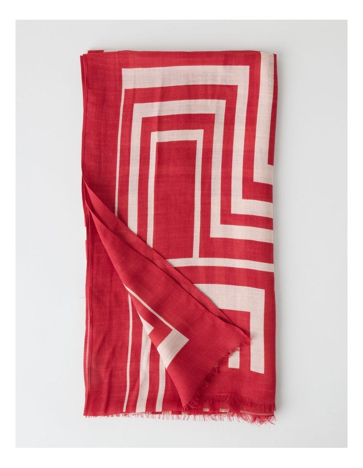Lightweight Scarf in Geometric Red Print