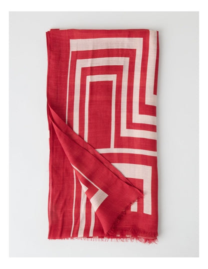 Lightweight Scarf in Geometric Red Print