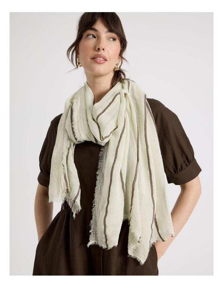 Scarf in Neutral Vertical Stripe Print