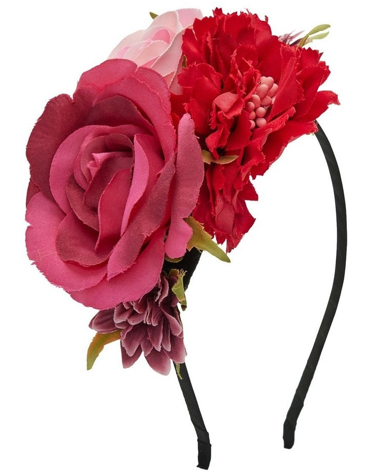 Ivy Flower Crown headband in Pink & Red
