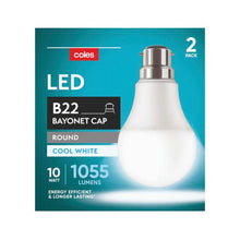 COLES LIGHT GLOBES LED GLS BC 10W 1055LUM 4000K:2 PACK