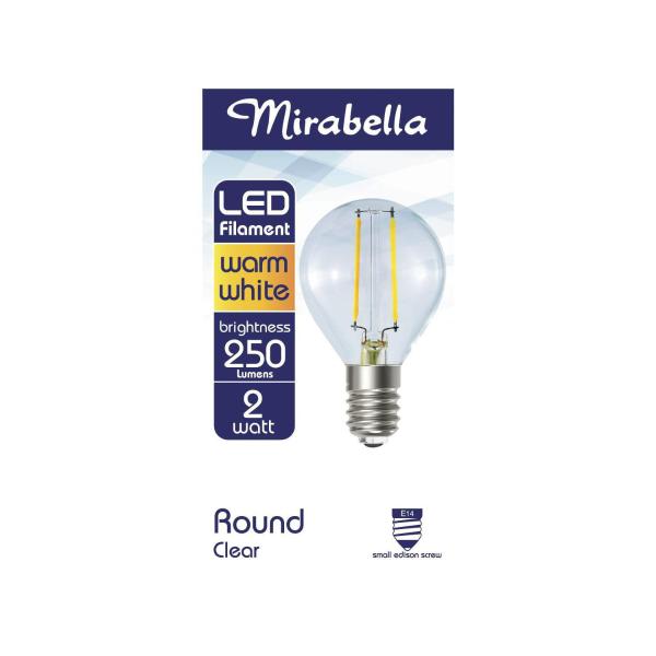 MIRABELLA LED WARM WHITE FILAMENT 250L 2W ROUND CLEAR  ES