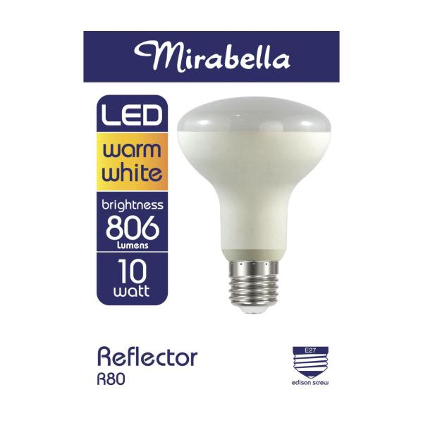 MIRABELLA LED WARM WHITE 806 LUMENS 10 WATT REFLECTOR R80 ES