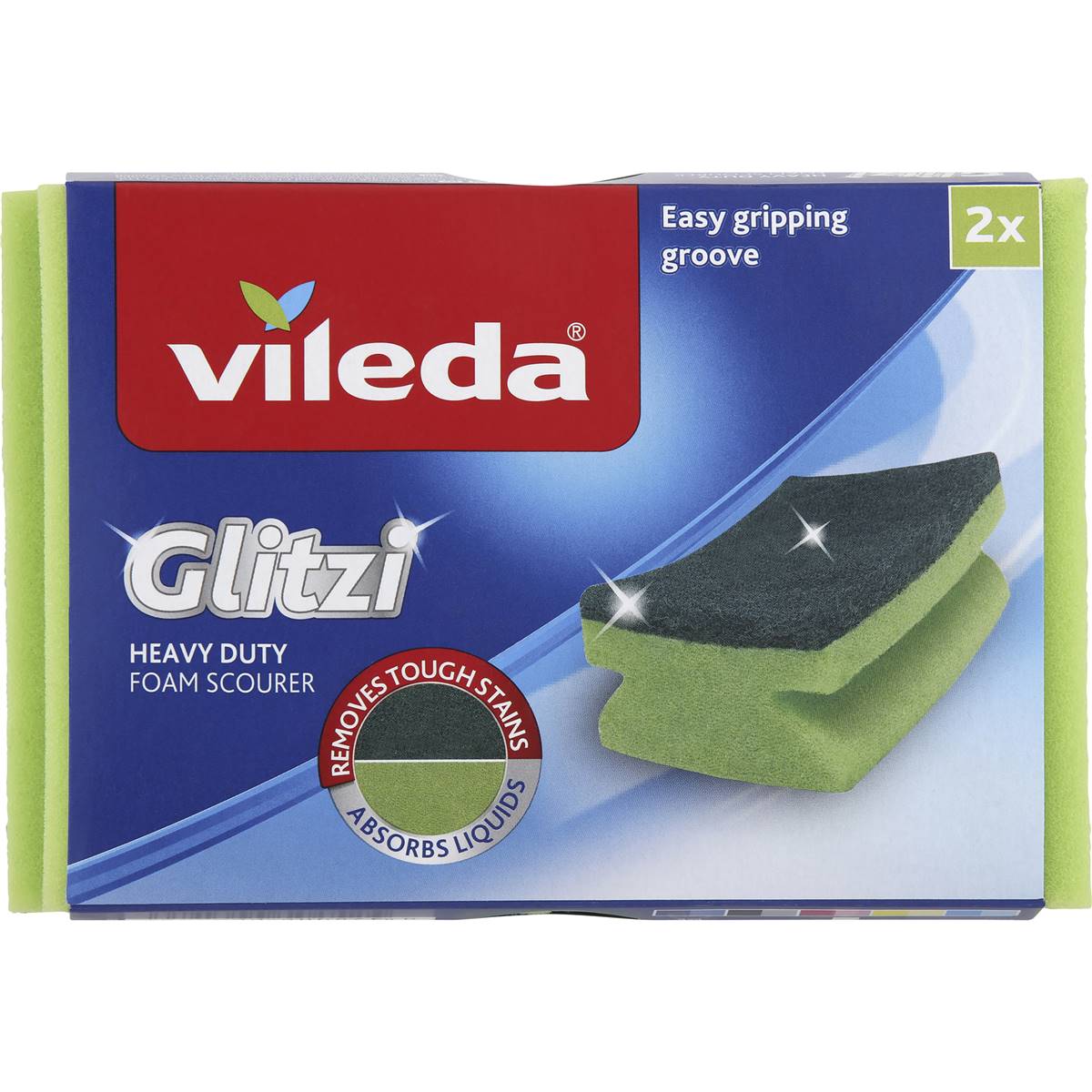 Vileda Glitzi Heavy Duty Foam Sponge Scourer 2 Pack