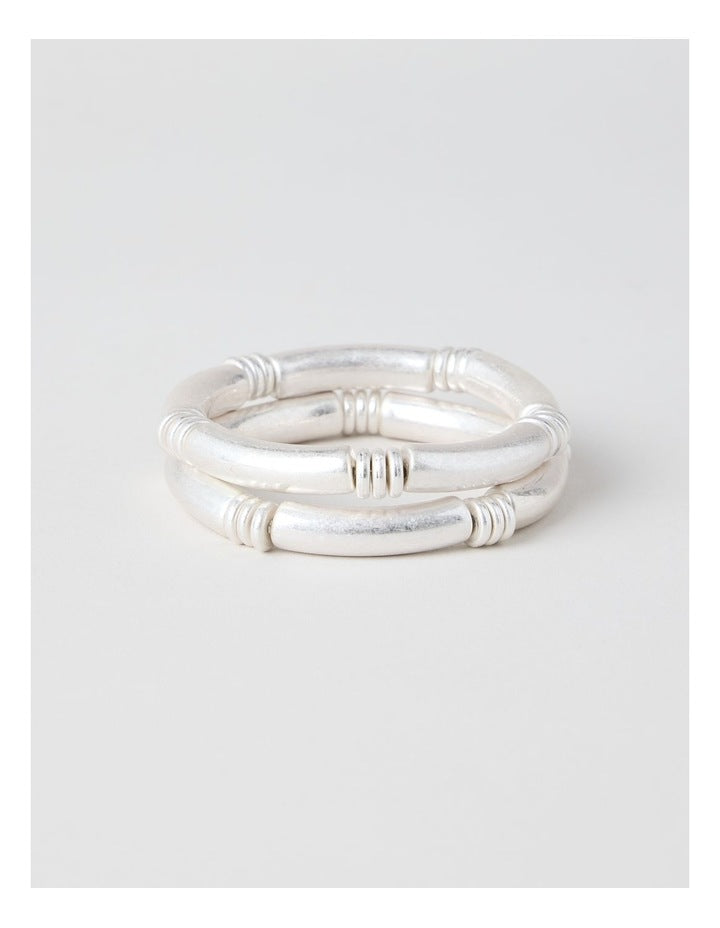 Matte Tube Stretch Bracelet 2 Pack in Silver