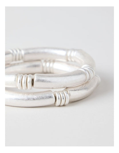 Matte Tube Stretch Bracelet 2 Pack in Silver