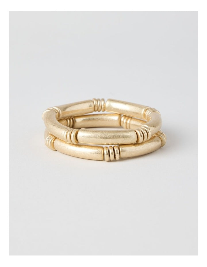 Matte Tube Stretch Bracelet 2 Pack in Gold