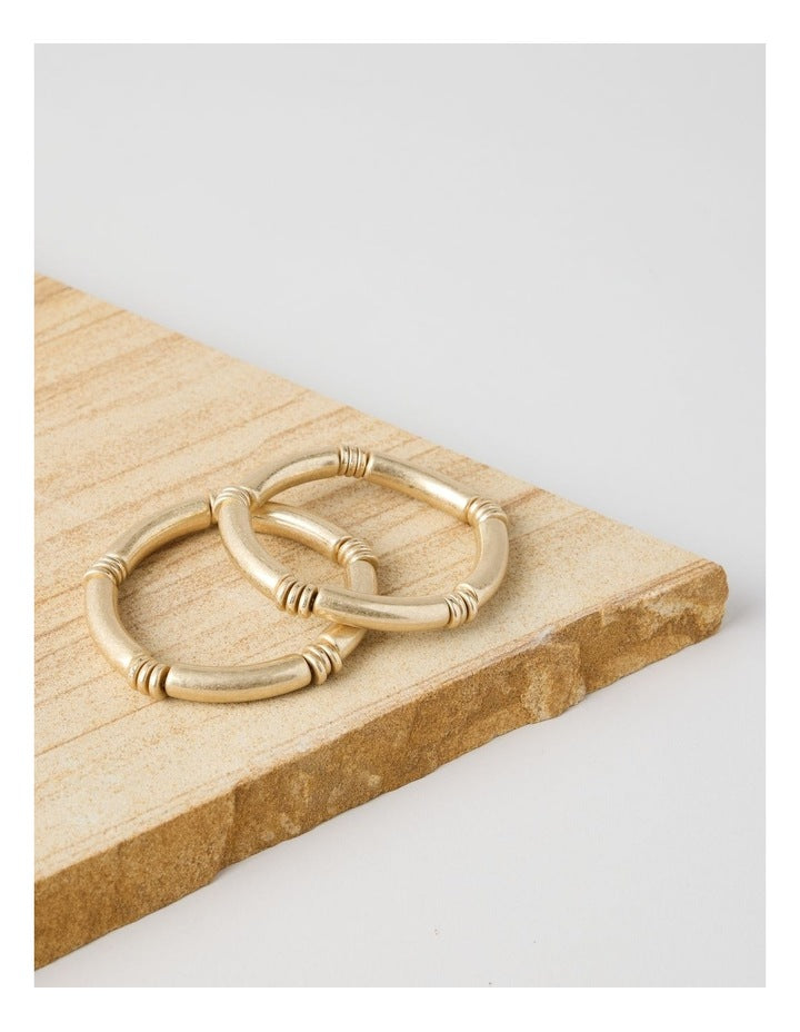 Matte Tube Stretch Bracelet 2 Pack in Gold