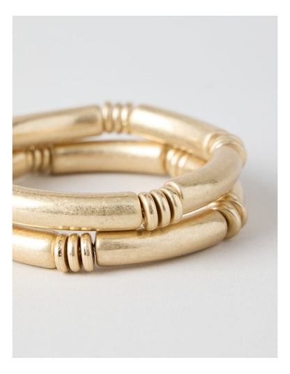 Matte Tube Stretch Bracelet 2 Pack in Gold