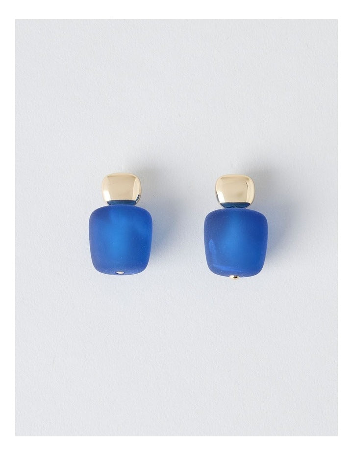 Frosted Cube Drop Earring in Blue