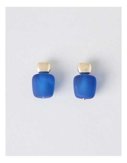 Frosted Cube Drop Earring in Blue