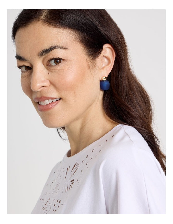 Frosted Cube Drop Earring in Blue