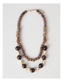 Bead Layered Necklace in Brown