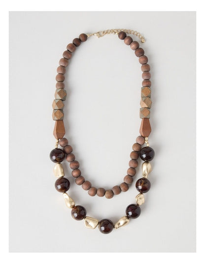 Bead Layered Necklace in Brown