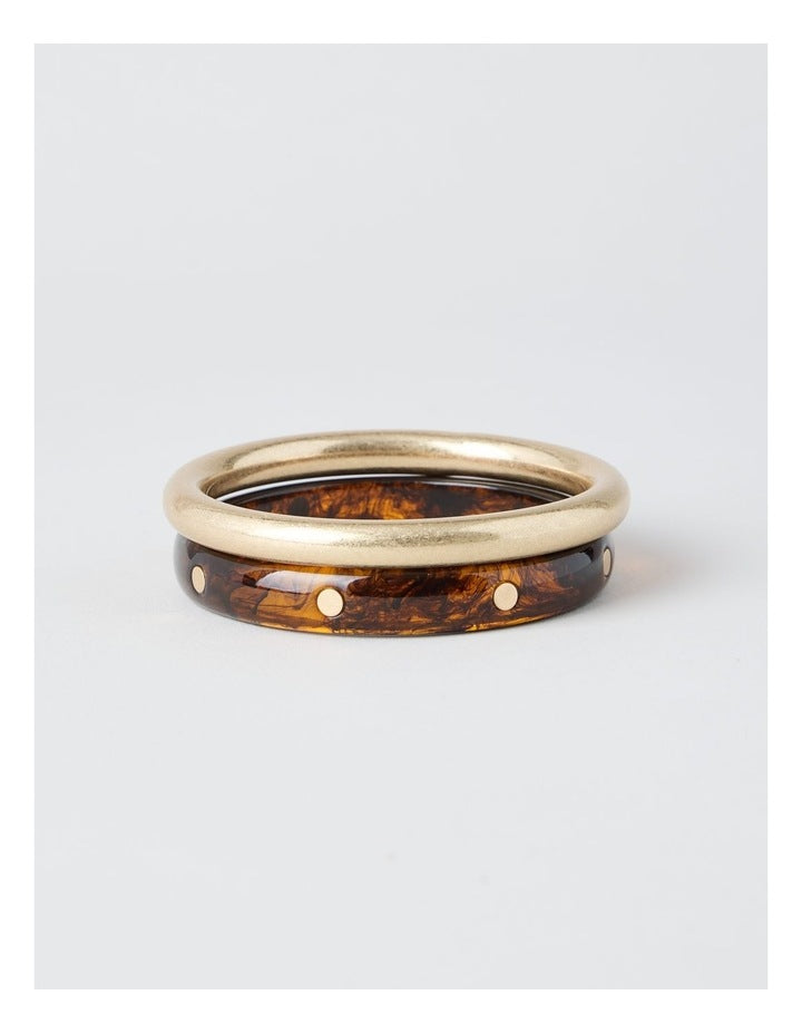 Studded Bangle Stack in Tort