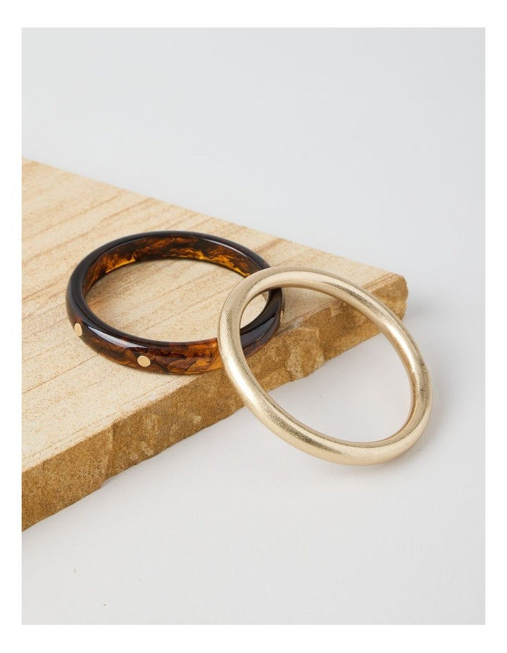 Studded Bangle Stack in Tort